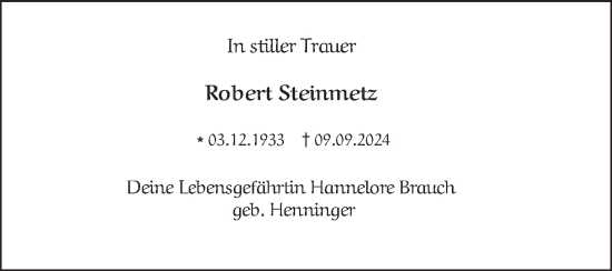 Traueranzeige von Robert Steinmetz von Mannheimer Morgen