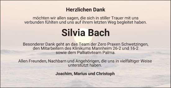 Traueranzeige von Silvia Bach von Schwetzinger Zeitung