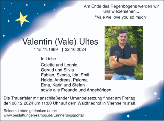 Traueranzeige von Valentin Ultes von Mannheimer Morgen