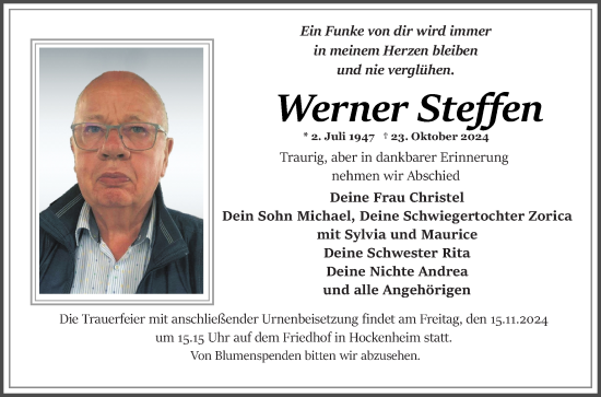 Traueranzeige von Werner Steffen von Schwetzinger Zeitung