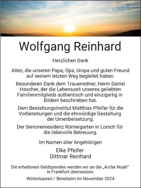 Traueranzeige von Wolfgang Reinhard von Bergsträßer Anzeiger