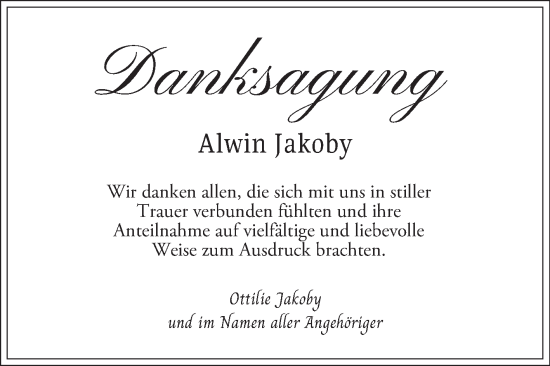 Traueranzeige von Alwin Jakoby von Bergsträßer Anzeiger