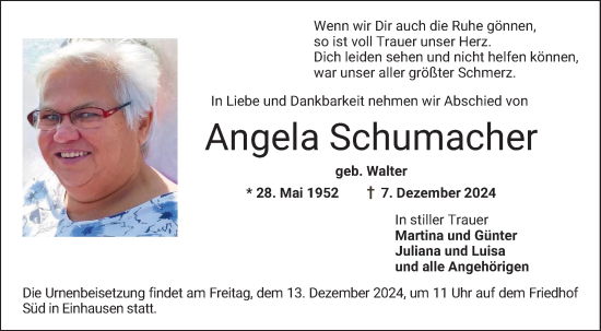 Traueranzeige von Angela Schumacher von Bergsträßer Anzeiger