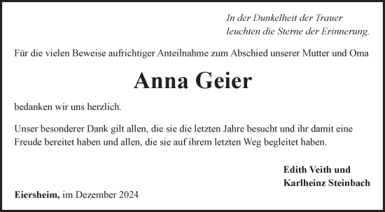 Traueranzeige von Anna Geier von Fränkische Nachrichten