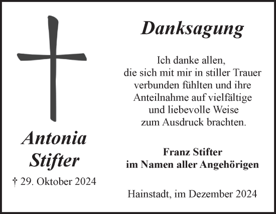 Traueranzeige von Antonia Stifter von Fränkische Nachrichten