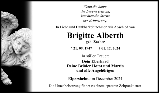 Traueranzeige von Brigitte Alberth von Fränkische Nachrichten