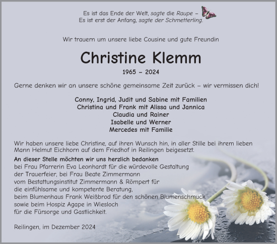 Traueranzeige von Christine Klemm von Schwetzinger Zeitung