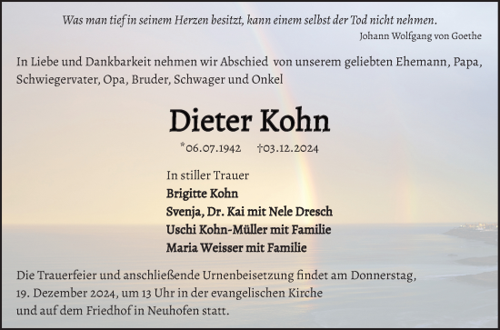 Traueranzeige von Dieter Kohn von Mannheimer Morgen