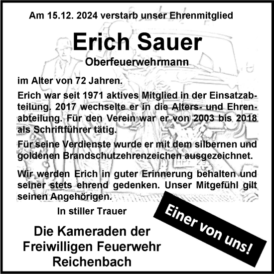 Traueranzeige von Erich Sauer von Bergsträßer Anzeiger