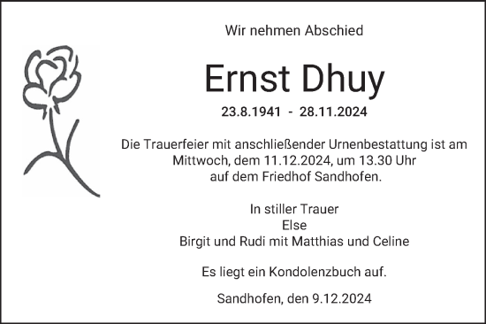 Traueranzeige von Ernst Dhuy von Mannheimer Morgen