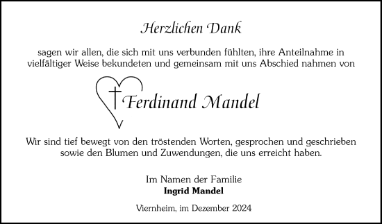 Traueranzeige von Ferdinand Mandel von Mannheimer Morgen