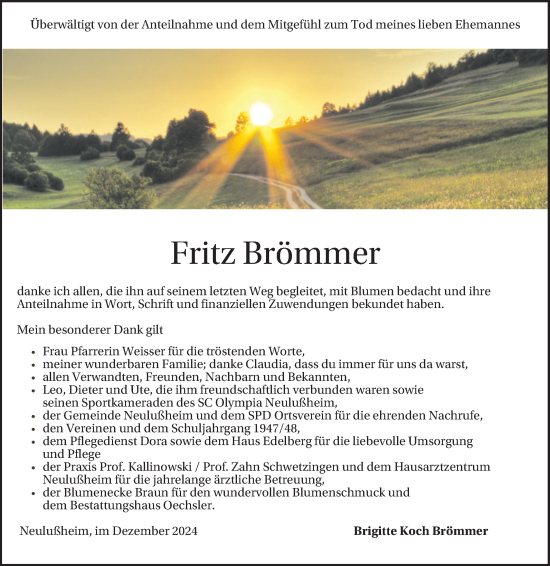 Traueranzeige von Fritz Brömmer von Schwetzinger Zeitung