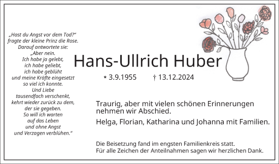 Traueranzeige von Hans-Ullrich Huber von Fränkische Nachrichten