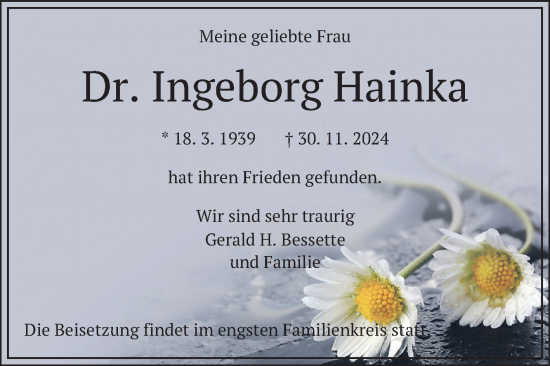 Traueranzeige von Ingeborg Hainka von Mannheimer Morgen