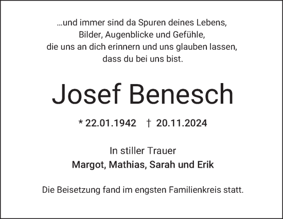 Traueranzeige von Josef Benesch von Mannheimer Morgen