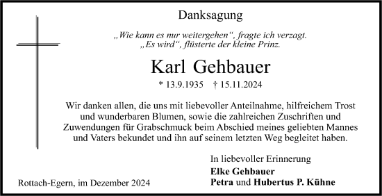 Traueranzeige von Karl Gehbauer von Bergsträßer Anzeiger