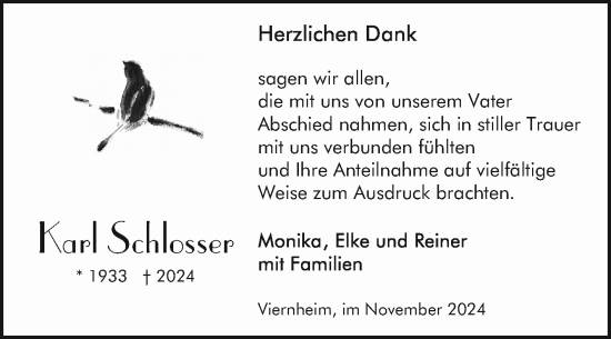 Traueranzeige von Karl Schlosser von Mannheimer Morgen