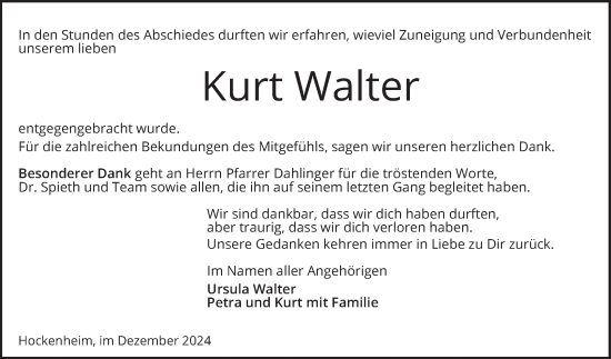 Traueranzeige von Kurt Walter von Schwetzinger Zeitung