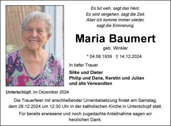 Traueranzeige von Maria Baumert von Fränkische Nachrichten