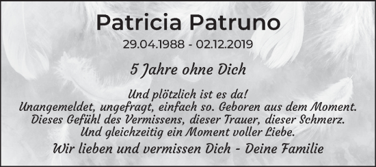 Traueranzeige von Patricia Patruno von Mannheimer Morgen