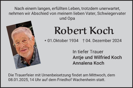 Traueranzeige von Robert Koch von Mannheimer Morgen