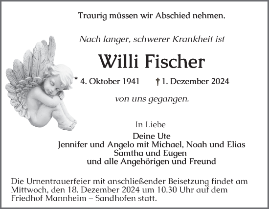 Traueranzeige von Willi Fischer von Mannheimer Morgen