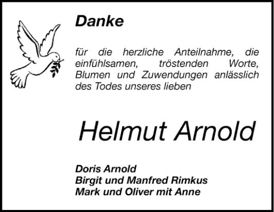 Traueranzeige von Helmut Arnold von Mannheimer Morgen