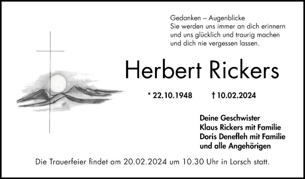  Traueranzeige für Herbert Rickers vom 17.02.2024 aus Bergsträßer Anzeiger