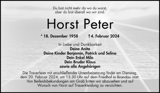 Traueranzeige von Horst Peter von Bergsträßer Anzeiger