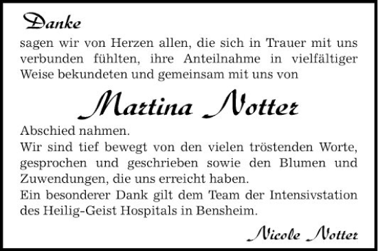 Traueranzeige von Martina Notter von Bergsträßer Anzeiger