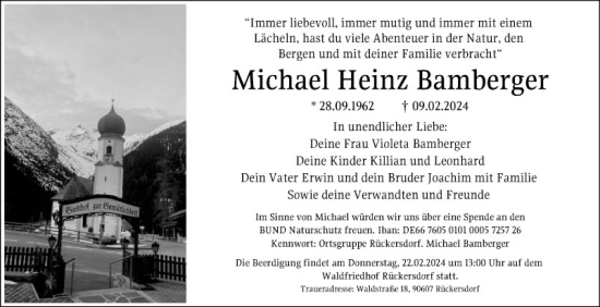 Traueranzeige von Michael Heinz Bamberger von Fränkische Nachrichten