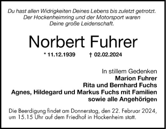 Traueranzeigen Von Norbert Fuhrer | Trauerportal Ihrer Tageszeitung