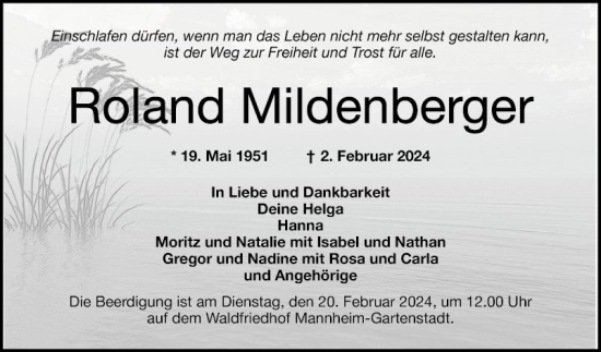 Traueranzeige von Roland Mildenberger von Mannheimer Morgen