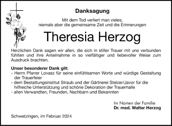 Traueranzeige von Theresia Herzog von Schwetzinger Zeitung