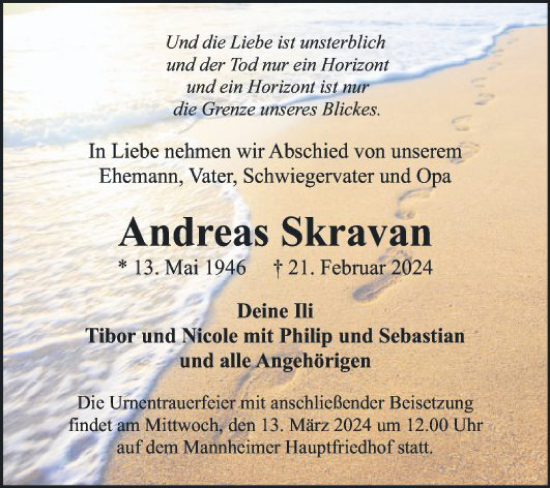 Traueranzeige von Andreas Skravan von Mannheimer Morgen