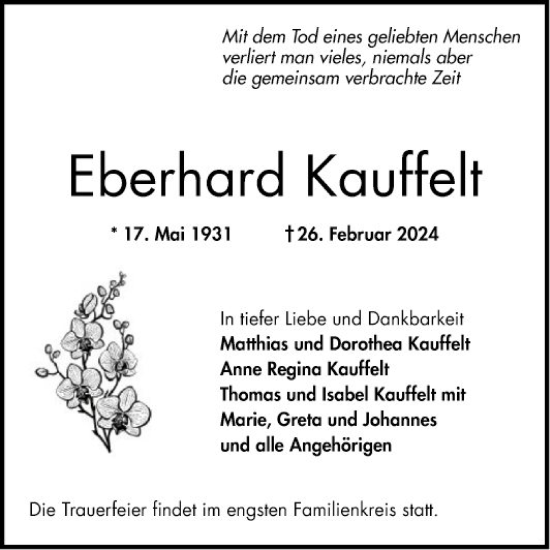 Traueranzeige von Eberhard Kauffelt von Mannheimer Morgen