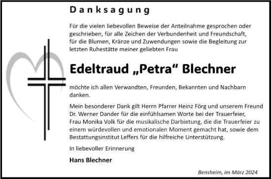 Traueranzeige von Edeltraud Blechner von Bergsträßer Anzeiger