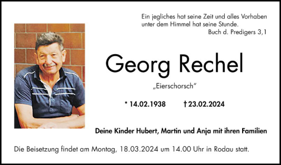 Traueranzeige von Georg Rechel von Bergsträßer Anzeiger