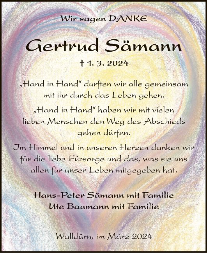  Traueranzeige für Gertrud Sämann vom 30.03.2024 aus Fränkische Nachrichten