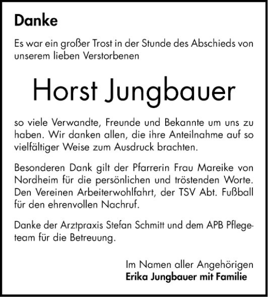 Traueranzeige von Horst Jungbauer von Bergsträßer Anzeiger