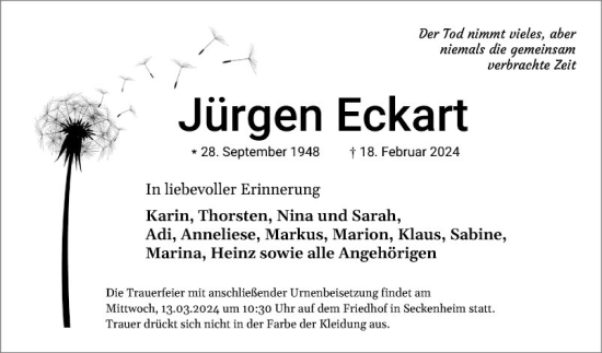 Traueranzeige von Jürgen Eckart von Mannheimer Morgen