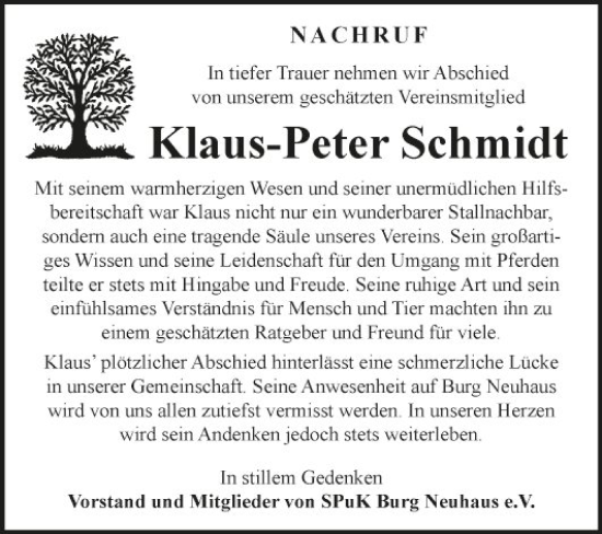 Traueranzeigen Von Klaus-Peter Schmidt | Trauerportal Ihrer Tageszeitung