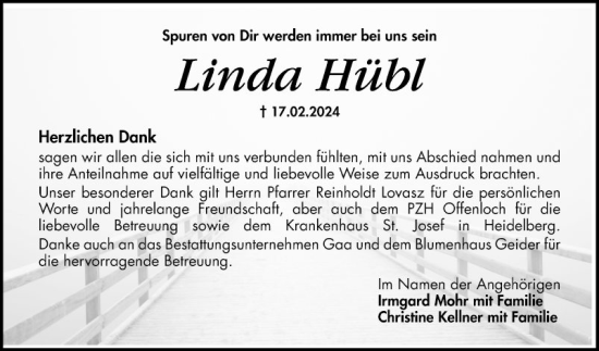 Traueranzeige von Linda Hübl von Schwetzinger Zeitung