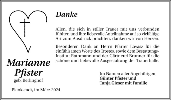 Traueranzeige von Marianne Pfister von Schwetzinger Zeitung