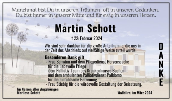 Traueranzeige von Martin Schott von Fränkische Nachrichten