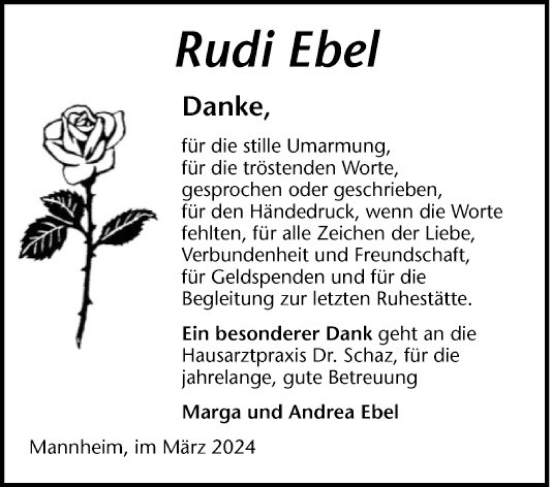 Traueranzeige von Rudi Ebel von Mannheimer Morgen