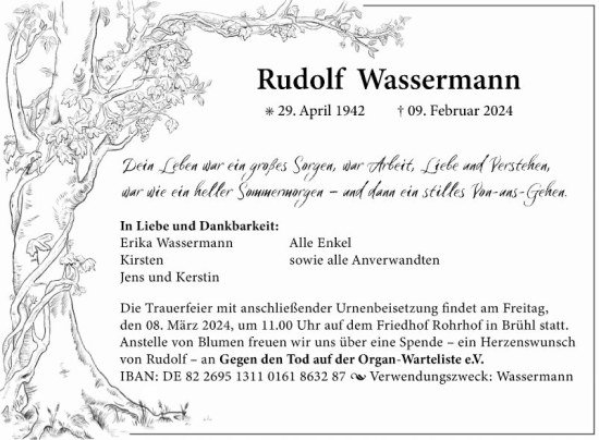 Traueranzeige von Rudolf Wassermann von Mannheimer Morgen