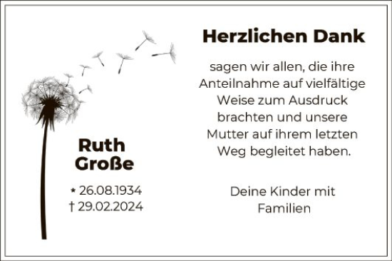 Traueranzeige von Ruth Große von Fränkische Nachrichten