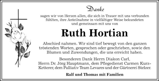 Traueranzeige von Ruth Hortian von Schwetzinger Zeitung