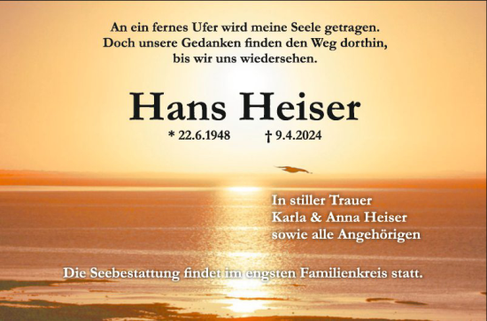 Traueranzeige von Hans Heiser von Bergsträßer Anzeiger